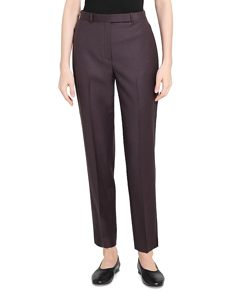 Theory High Waist Taper Leg Virgin Wool Pants In Purple