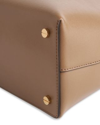 T-Lock Smooth Leather Convertible Top Handle Bag in Camel