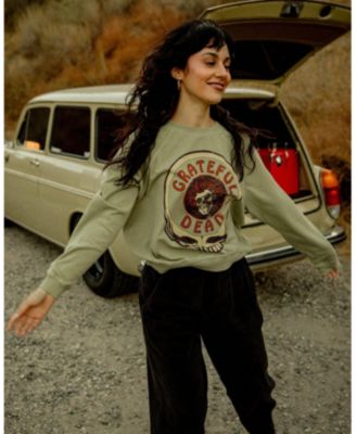  Women&#39;s Grateful Dead Skull Raglan Crew Fleece Sweatshirt