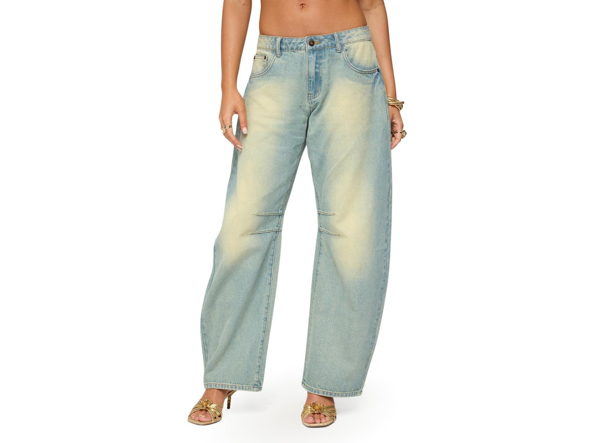 Cayden Low Rise Denim Washed Barrel Jeans - Image 1