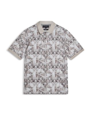 Ericke Short Sleeve Floral Geo Pique Cotton Polo