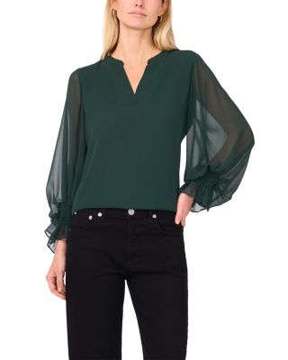 V Neck Sheer Sleeve Top