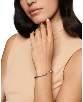 Cablespira Flex&reg; Bracelet in Sterling Silver with Amethyst and Diamonds, 4mm