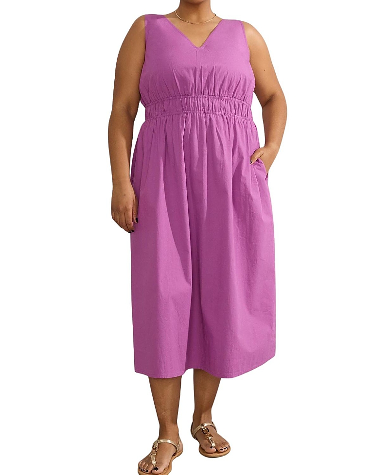 Live Unlimited V-neck Elasticated Waist Dress In Purple