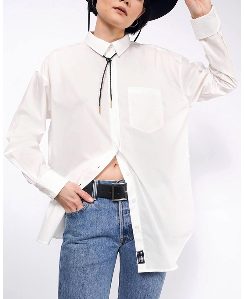Wildfang The Essential Long Sleeve Oversized Wrap Button Up Shirt In White