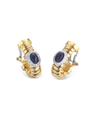 18K Yellow Gold Via&nbsp;Giardino Blue Sapphire & Diamond Tubogas Huggie Hoop Earrings