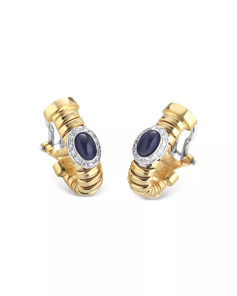 Alberto Milani 18K Yellow Gold ViaGiardino Blue Sapphire & Diamond Tubogas Huggie Hoop Earrings