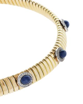18K Yellow Gold Via Giardino Stone & Diamond Tubogas Triple Domed Collar Necklace, 12"-15"
