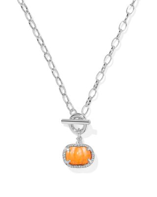 Orange Mother of Pearl Pumpkin Pendant Necklace, 17"