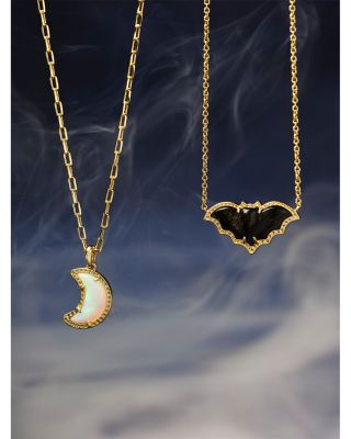 Obsidian Bat Pendant Necklace, 19" 