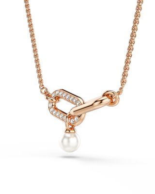 Constella Pav&eacute; Crystal Link & Faux Pearl Pendant Necklace, 14.87"-18.87"