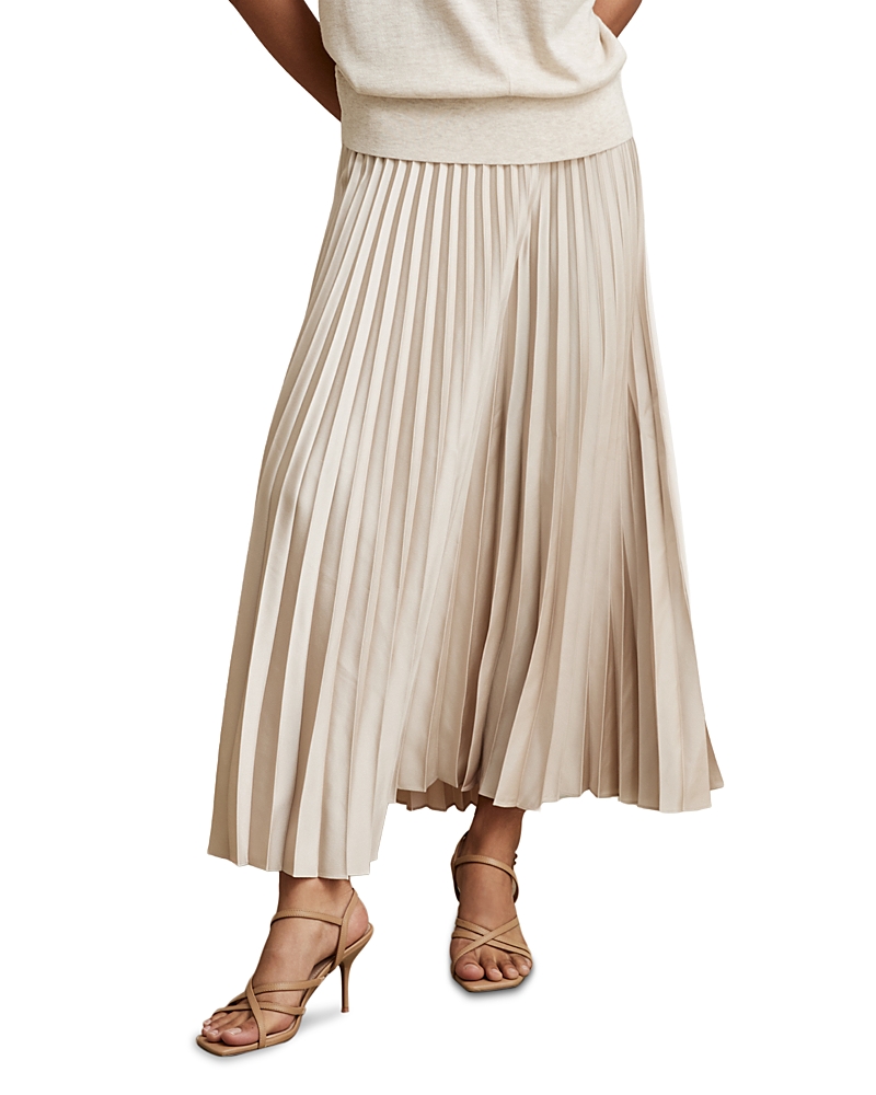 Reiss Womens Champagne Neutral Seren Pleated Woven Midi Skirt In White