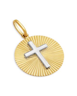 14K White & Yellow Gold Cross Disc Pendant