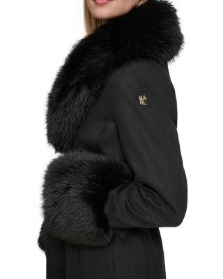 Wool Blend Faux Fur Trim Coat