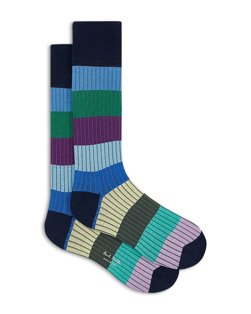 Paul Smith Ribbed Colour Block Socks Blue In Multi