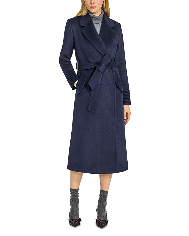 Sentaler Long Notch Collar Wrap Coat In Blue