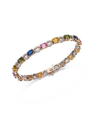 Rainbow Sapphire & Diamond Tennis Bracelet in 14K White & Yellow Gold