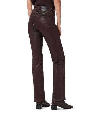 Haldan Coated Mid Rise Jeans in Burgundy Red