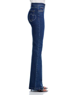 Studded Single Heart Shailene High Rise Jeans in Oceane/Silver