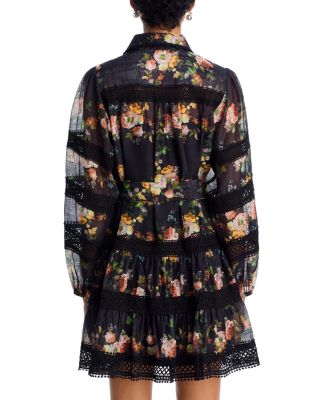 Rose Lace Inset Long Sleeve Mini Dress - Exclusive