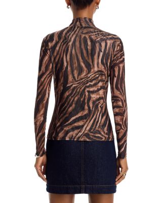 Animal Print Mesh Long Sleeve Top - Exclusive