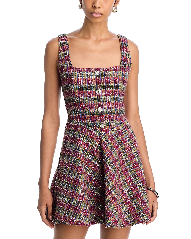 Aqua Sequin Tweed Mini Dress - Exclusive In Multi
