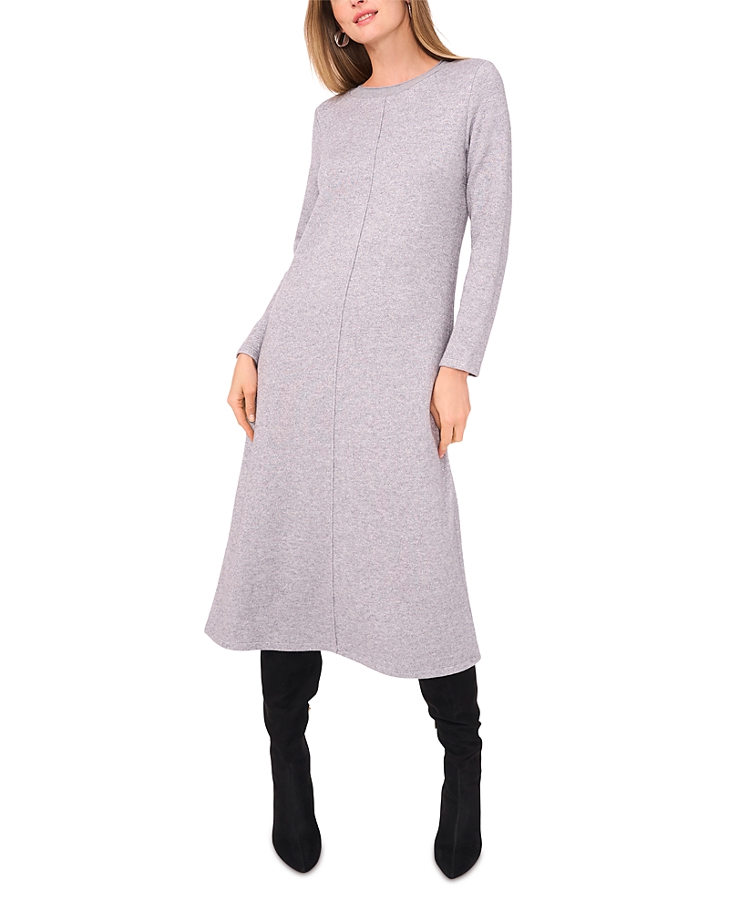 Vince Camuto Metallic Exposed Center Seam Long Sleeve Midi Sweater Dress In Gray