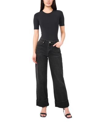 High Rise Cuffed Wide Leg Jeans in Rich Black
