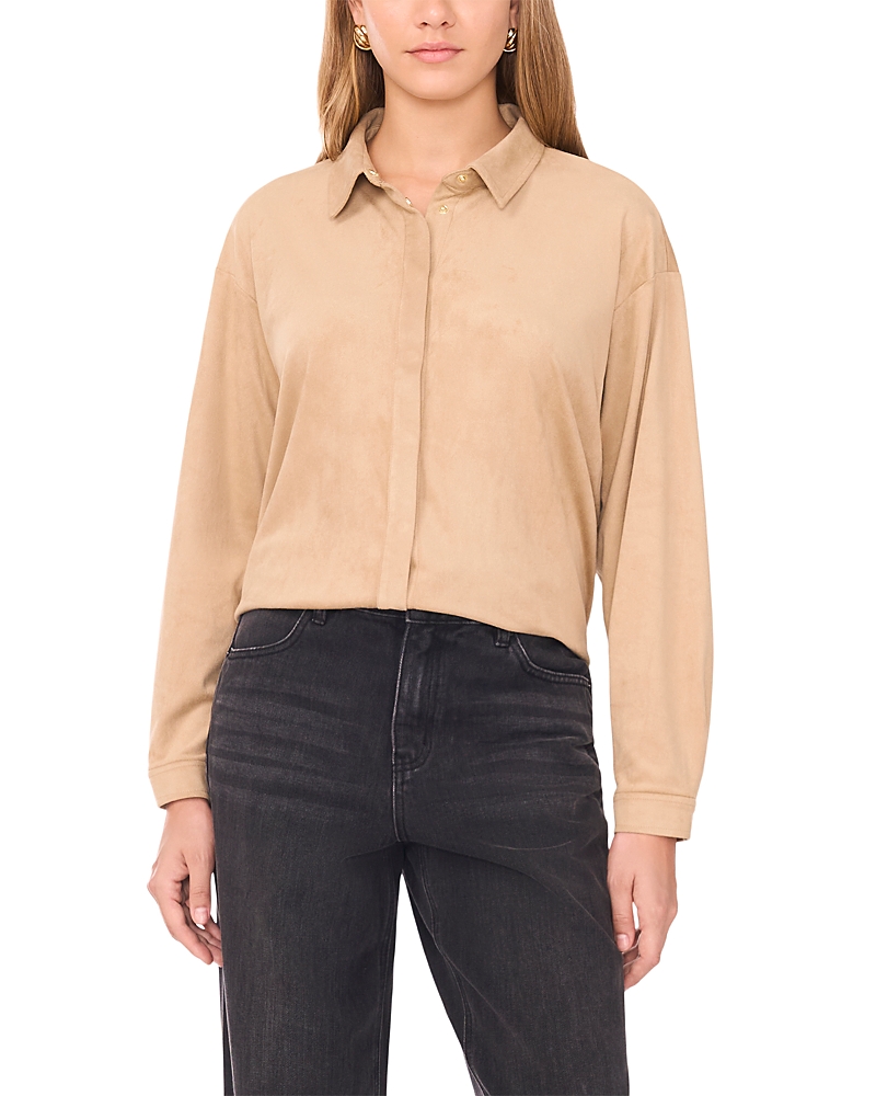 1.state Faux Suede Shirt In Brown