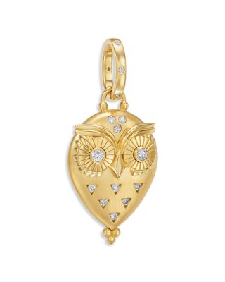 18K Yellow Gold FJ Diamond Triad Owl Pendant