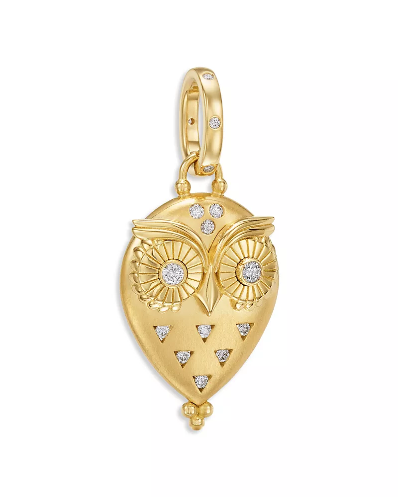 Temple St. Clair 18K Yellow Gold Fj Diamond Triad Owl Pendant