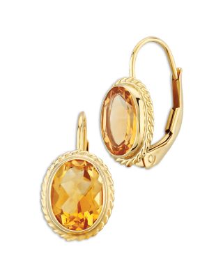 Gemstone Faceted Oval Lever Back Earrings in 14K Yellow Gold
