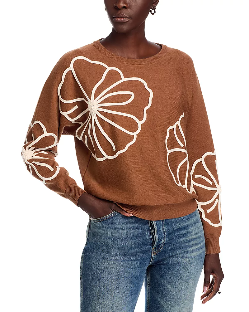 T Tahari Floral Embroidered Sweater