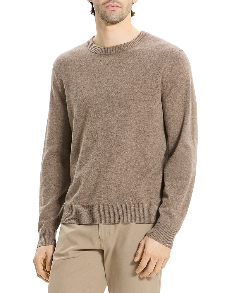 Theory Riland Cable Stitch Cotton Crewneck Sweater In Brown