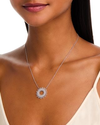 Diamond Circle Pendant Necklace in 14K White Gold, 1.25 tcw