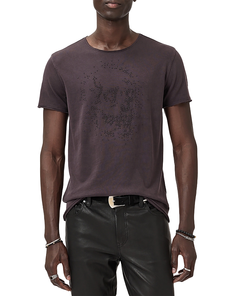 John Varvatos Raw Edge Beaded Skull Tee In Burgundy
