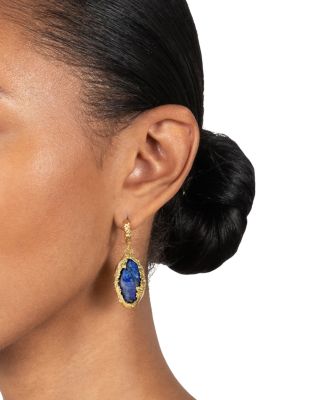 Brut Encased Lapis Lazuli Drop Earrings 