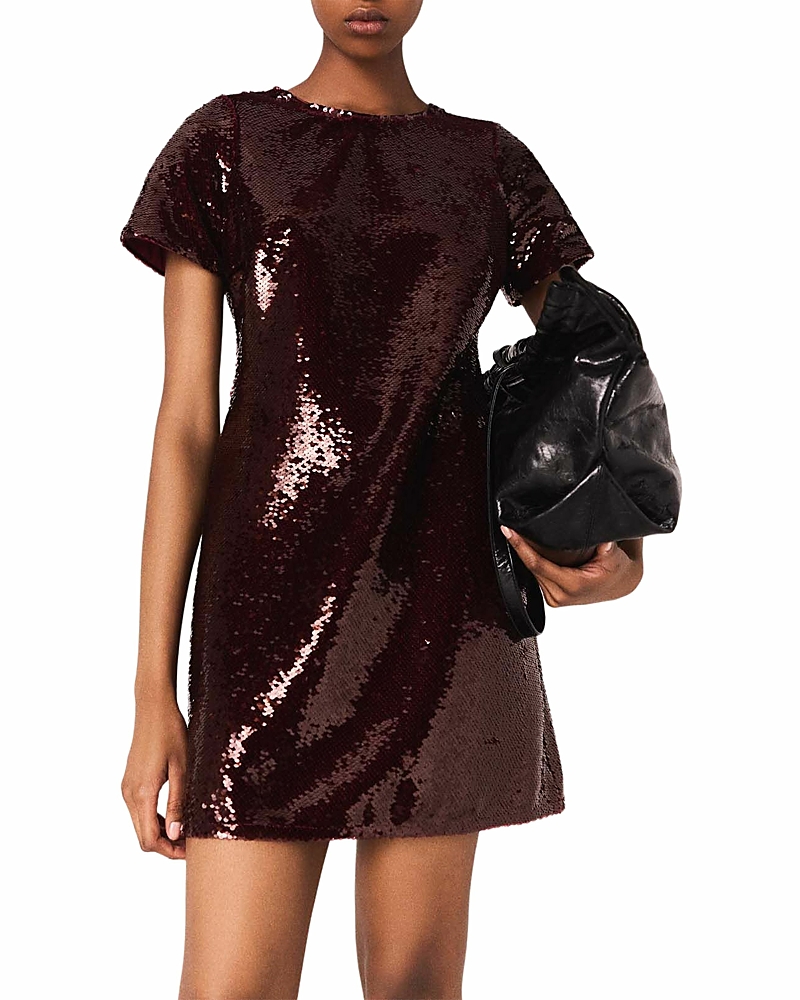 Maje Sequin-embroidered Short Dress In Brown