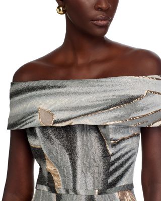 Jacquard Off The Shoulder Gown