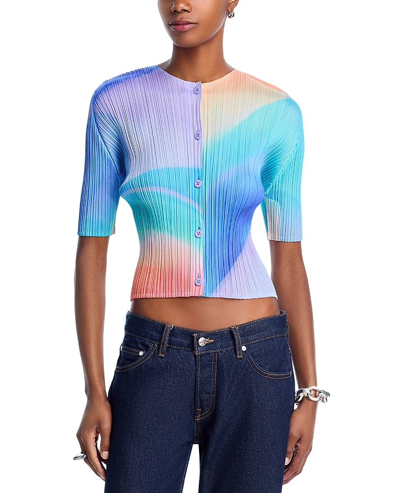 Issey Miyake Pleated Button-front Cardigan In Multi