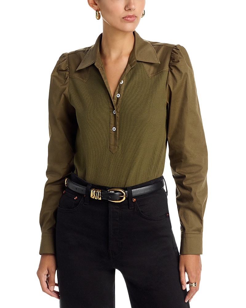 Single Thread Mixed Media Top In Green
