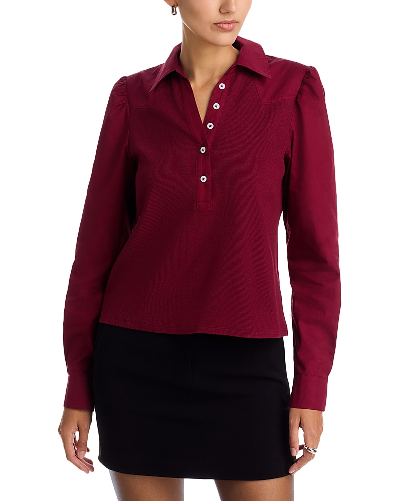 Single Thread Mixed Media Top In Burgundy