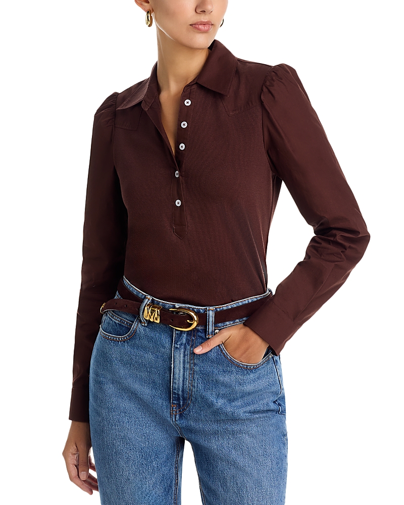 Single Thread Mixed Media Top In Brown