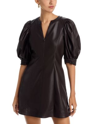 Faux Leather Puffed Sleeve Dress