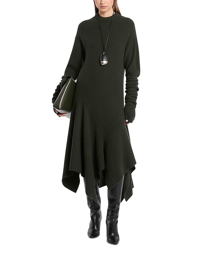 Michael Kors Michael Cashmere Handkerchief Hem Dress In Green