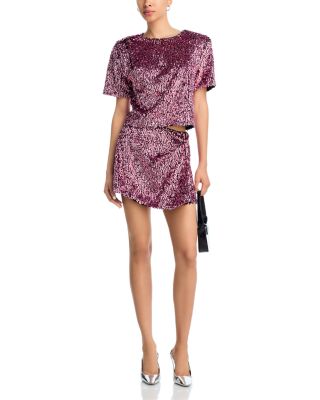 Sequin Tee & Crystal Detail Mini Skirt