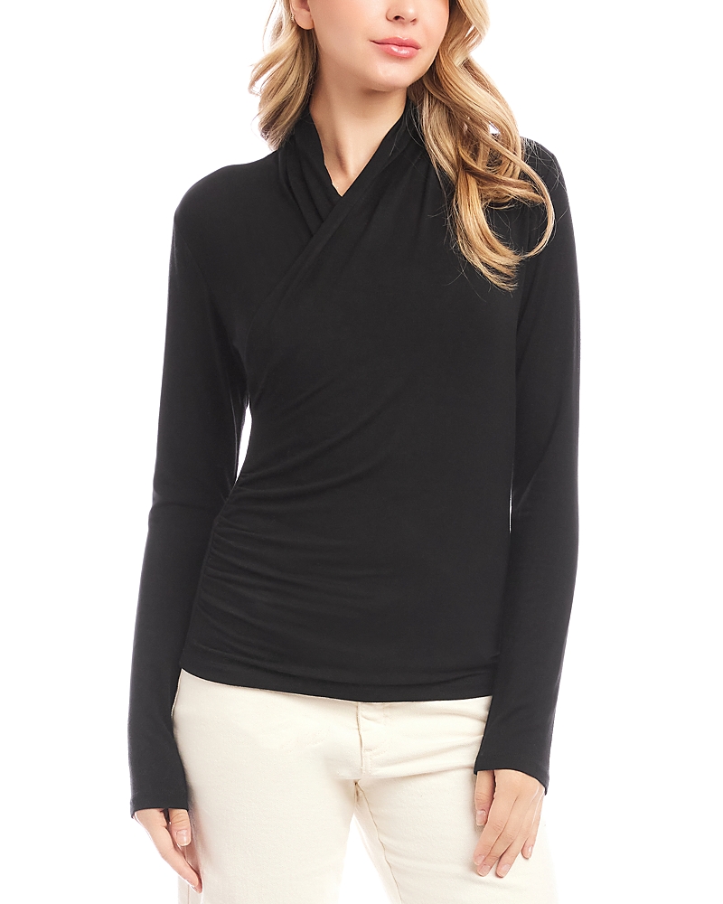 Karen Kane Crossover Side Shirred Top In Black