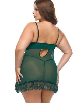 Plus Valentine Soft Cup Lace Babydoll with Bows and G-string Panty