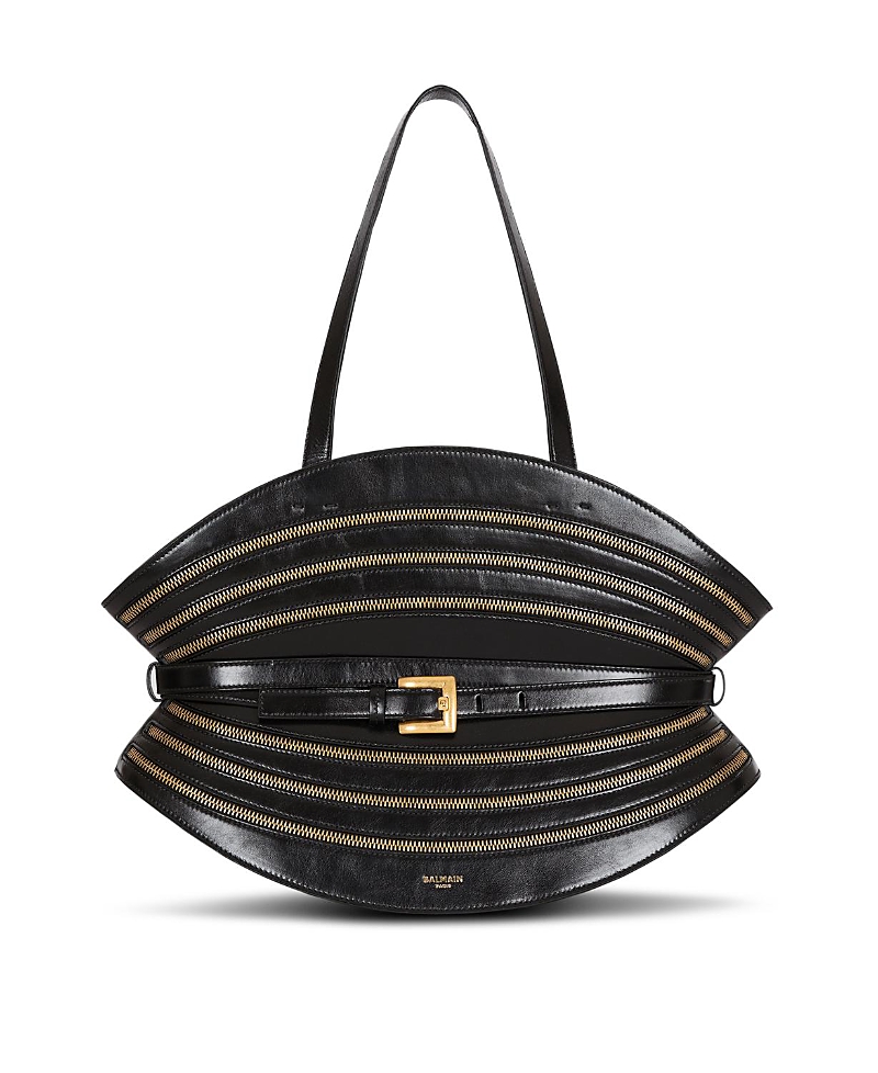 Balmain Medium Shuffle Zips Bag In Calfskin Leather