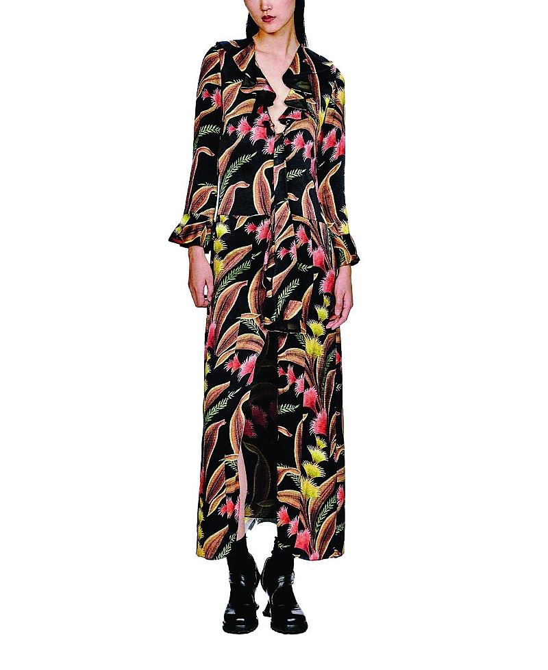 Anna Sui Feather Fern Ruffle Tie Dress In Multi